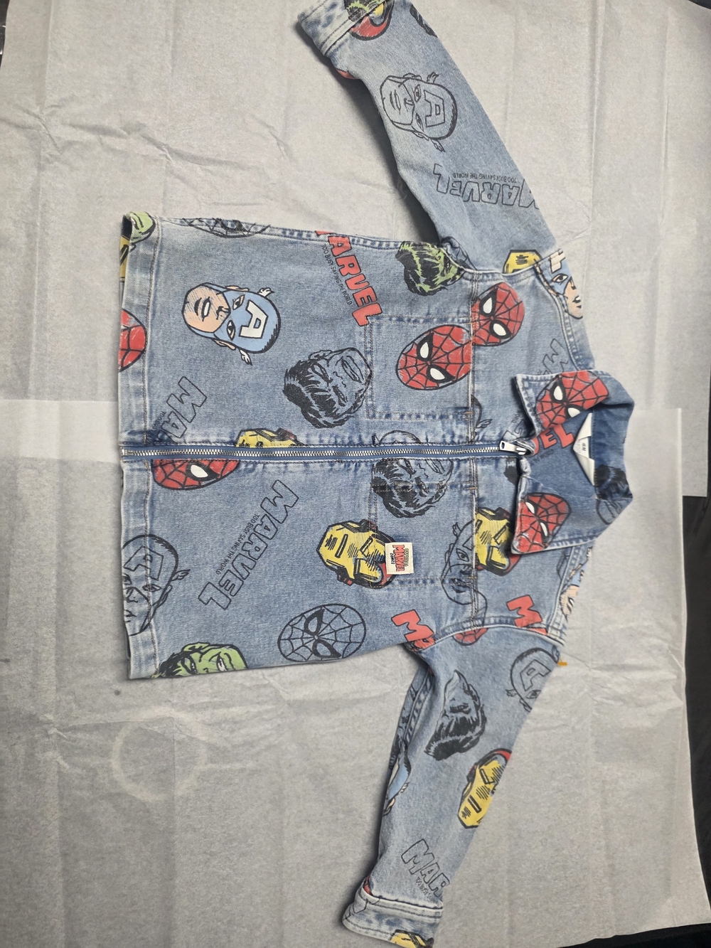 H&M Light Blue Marvel Character Zip Jean Jacket